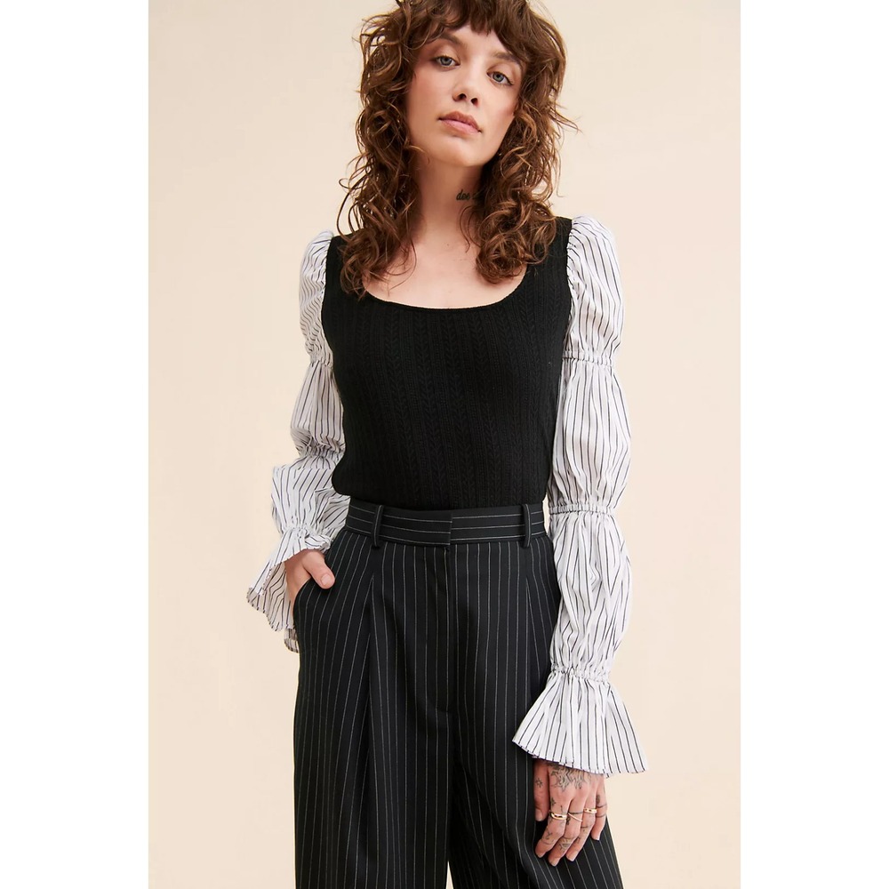 HUTCH Anthropologie $138 Mixed Media Cinched Sleeve Top Size Medium